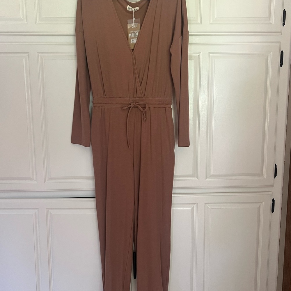 Malibu Brown Knit Jumpsuit with Wrap Design